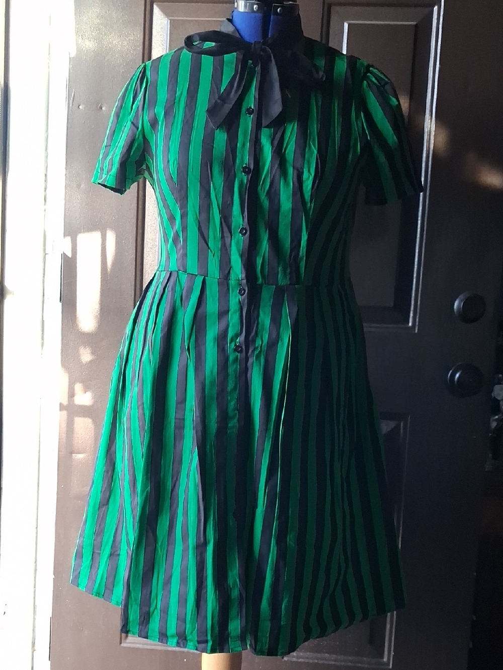 Amazon Green and Black Striped Midi Dress